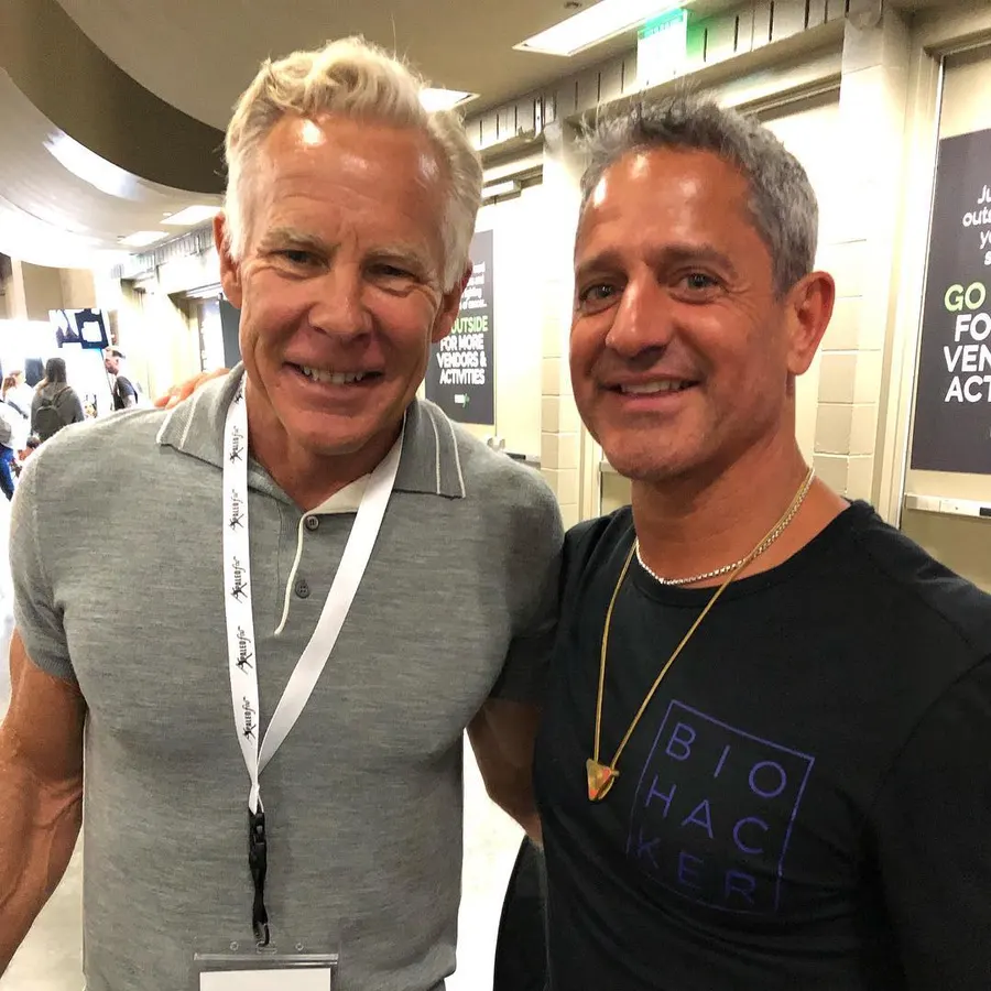 Steven and a friend at a biohacking conference